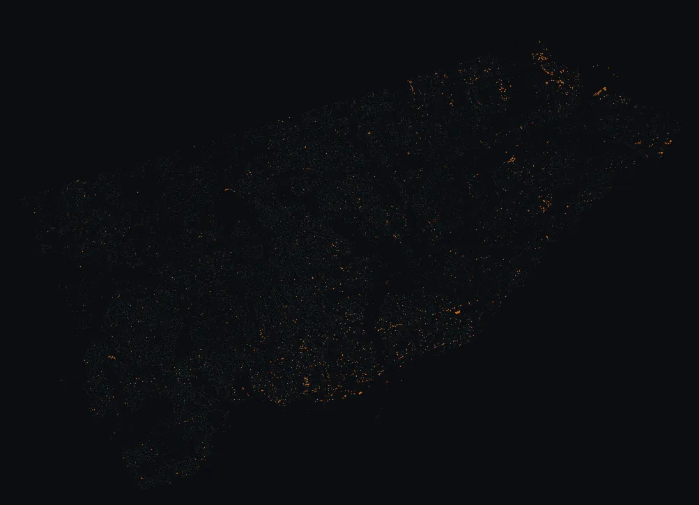 Map of Toronto with every maple highlighted, over a dimmed dot-map of every other species in the city.
